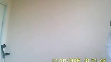 Big busty Indian housewife comes out from shower wet and naked, drying herself off and changing caught on camera.