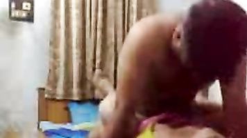 Guy showing her ass cheeks dick and balls while fucking wife missionary style making puck puck sound.