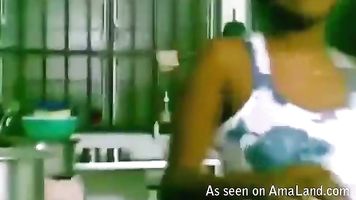 Indian amateur couple fucking in the kitchen.