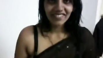Indian girl showing her nice massive breasts and blowing my cock.