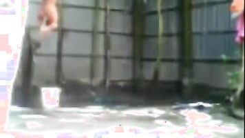 Indian Desi Petite Couple Fucking Outdoor While Taking Showe.