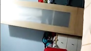 Red t-shirt girl flashing