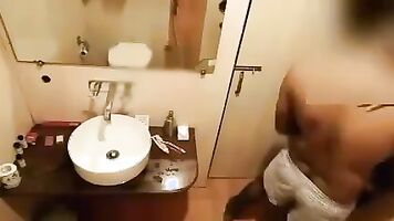 Desi beautiful couple making out in shower room.