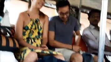 Hot European Couple in Sri Lankan Train with Legs spread