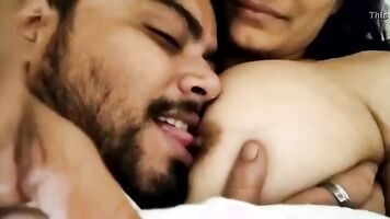 Chesty Milf's Huge Natural Boobs passionately sucked by Husband in home-made clip