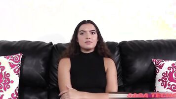 Young newcomer Ava receives cum in mouth after audition sex