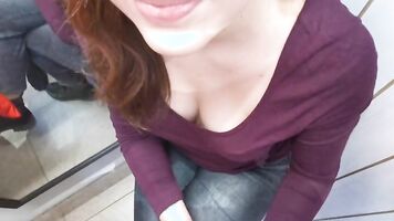 Cum On Student's Face In The Fitting Room-Risky Sex In Public