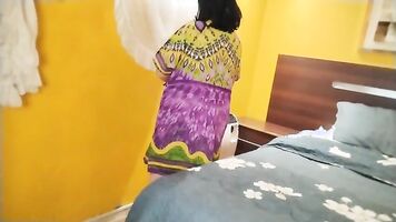 I surprise this horny plump girl while she cleans and I eat her vagina